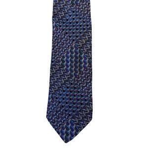 Missoni Cravatte Silk Tie - Geometric Zigzag Pattern Purple Blue - Made in Italy